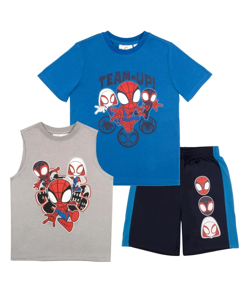 Spider-Man Little Boys Spidey & His Amazing Friends 3 Piece T-Shirt, Tank Top and Shorts Outfit Set