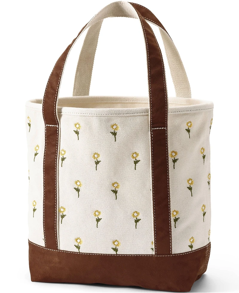 Lands' End Medium Embroidered 5 Pocket Open Top Canvas Tote Bag