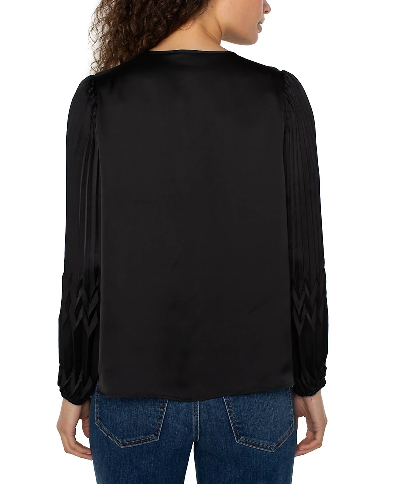 Liverpool Los Angeles Women's Long-Sleeves Pleated Detail Woven Top