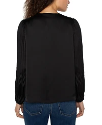Liverpool Los Angeles Women's Long-Sleeves Pleated Detail Woven Top