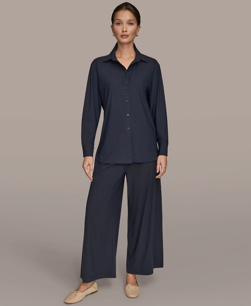Donna Karan Weekend Women's Tricot Knit Long Sleeve Button-Down Shirt