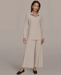 Donna Karan Weekend Womens 4 Way Stretch Knit Long Sleeve Button Down Shirt 4 Way Stretch Knit Mid Rise Ankle Pants