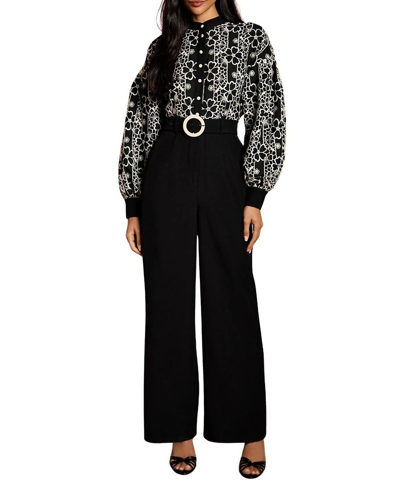 Coast Women's Blouson Sleeve Belted Wide Leg Jumpsuit