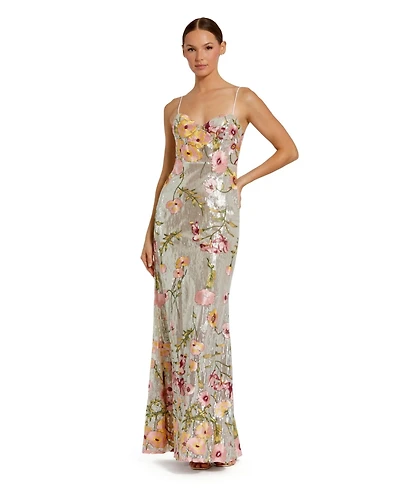 Mac Duggal Women's Sleeveless Bustier Floral Applique Gown