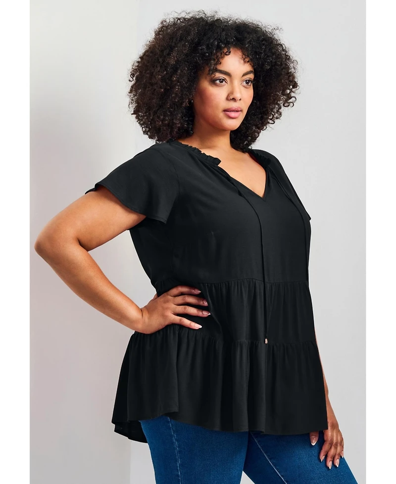 Avenue Women's Lani Flutter Sleeve Tiered Top