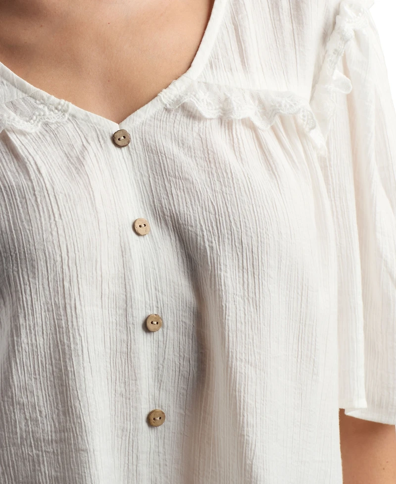 Bcx Juniors' Resort Solid Crinkle V-Neck Top