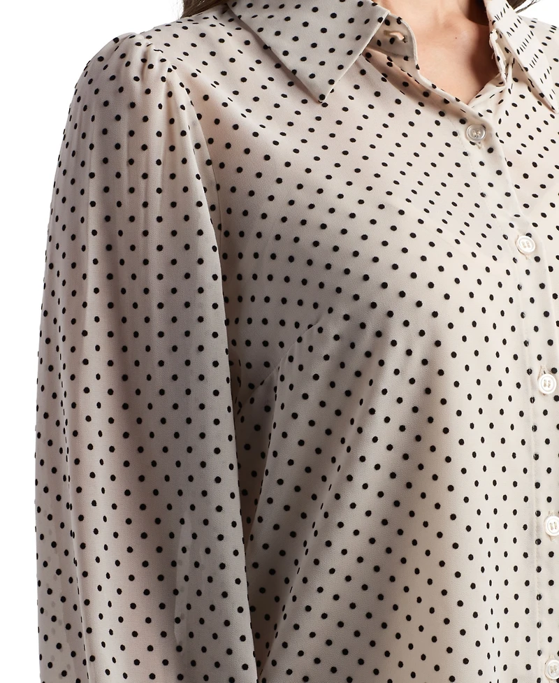 Bcx Juniors' Flocked Dot Long-Sleeve Shirt