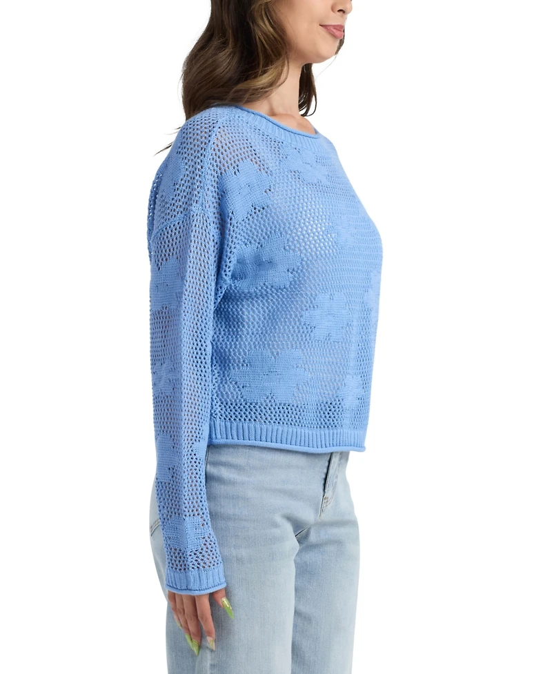 Bcx Women's Resort Daisy Cropped Crew Neck Sweater