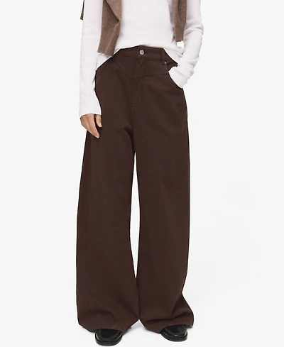 Mango Women's Wide Leg Loose Mid-Rise Jeans
