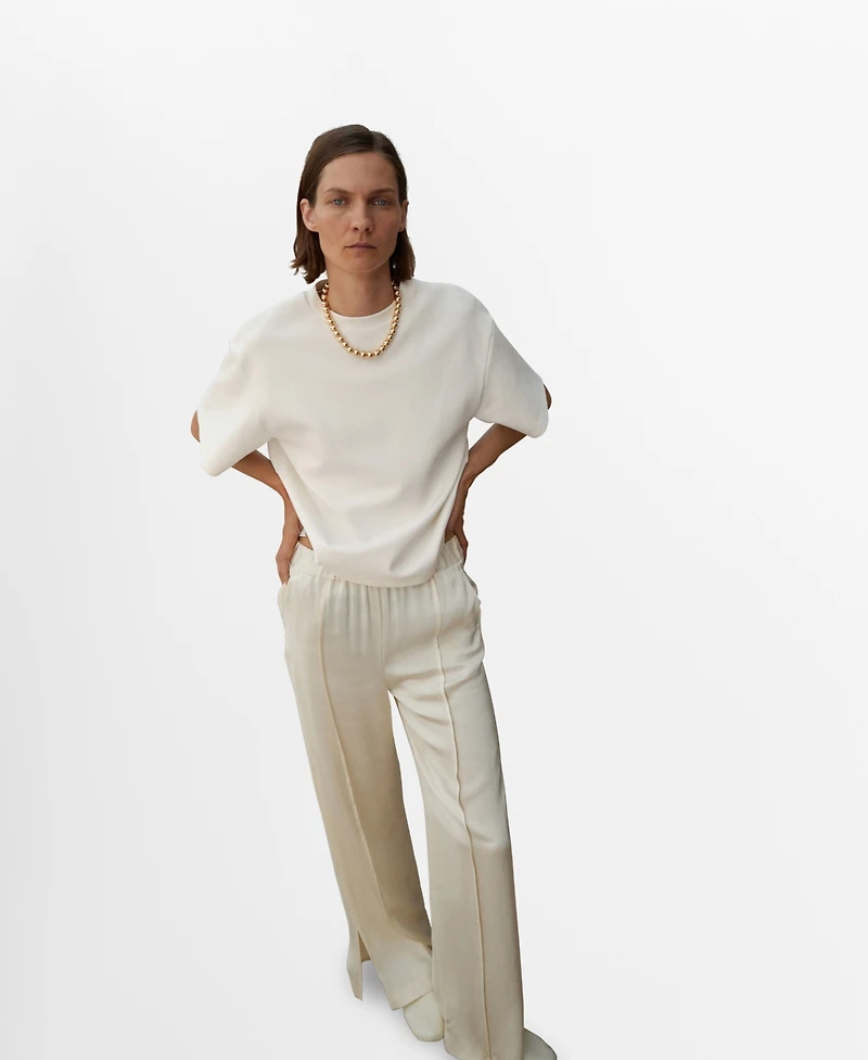 Mango Women's Side Slit Satin Pants