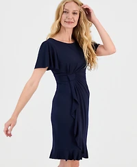 Connected Women's Side-Gathered Flutter-Sleeve Dress