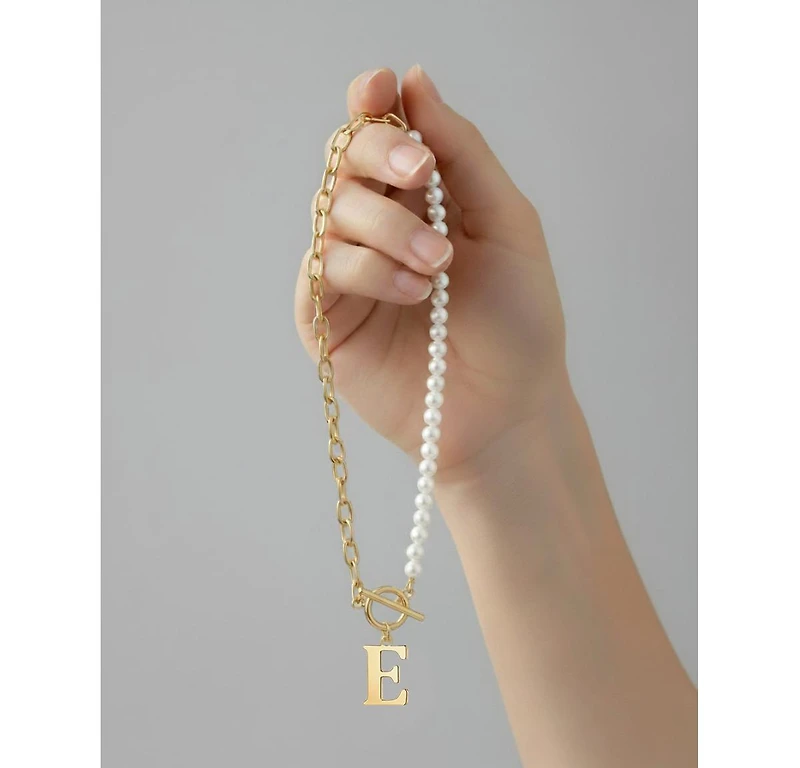 14K Gold Plated Initial Imitation Pearl Link Chain Necklace
