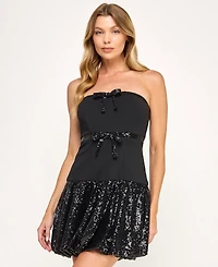 Seni & Cade Juniors' Strapless Drop Waist Mini Dress