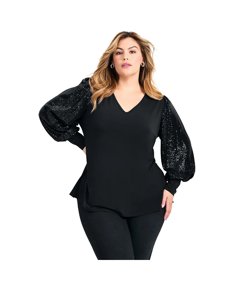 Avenue Women's Glam Sequin Sleeve Top