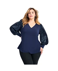 Avenue Women's Glam Sequin Sleeve Top