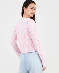 Hooked Up by Iot Juniors' Pointelle Embroidered Cardigan