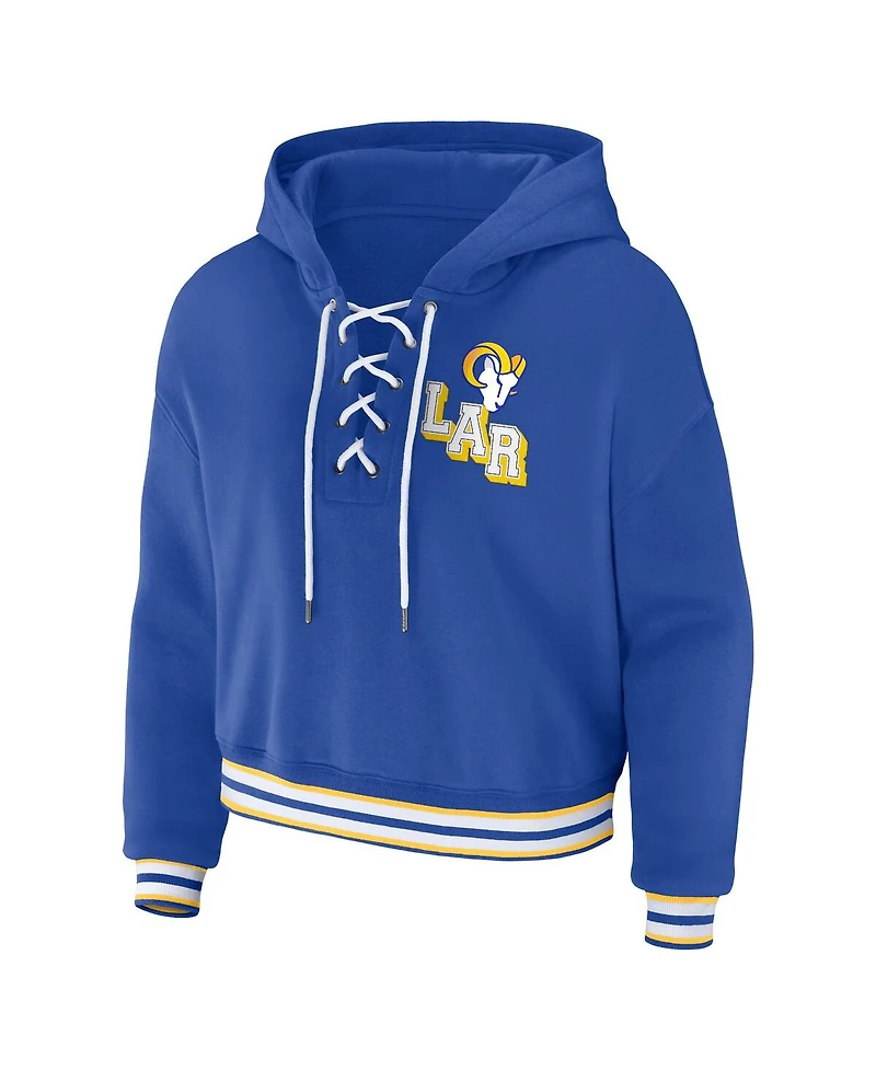 Wear by Erin Andrews Women's Royal Los Angeles Rams Plus Lace-Up Pullover Hoodie