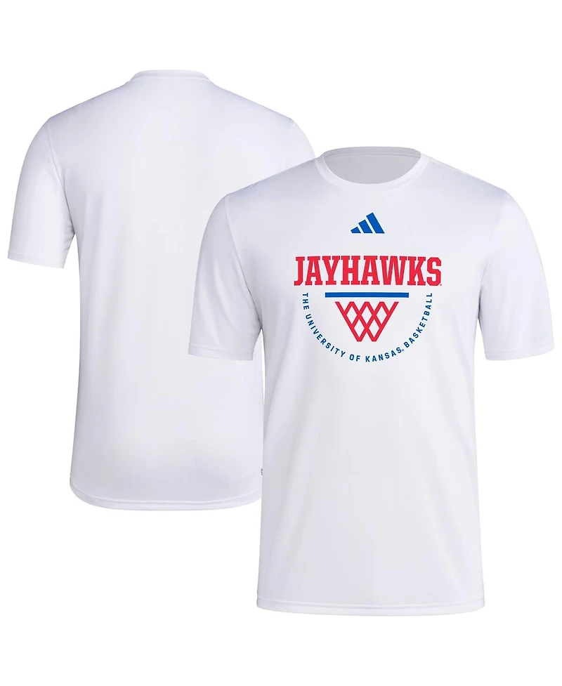 Adidas Men's White Kansas Jayhawks Basketball Practice Net Arch Pregame T-Shirt