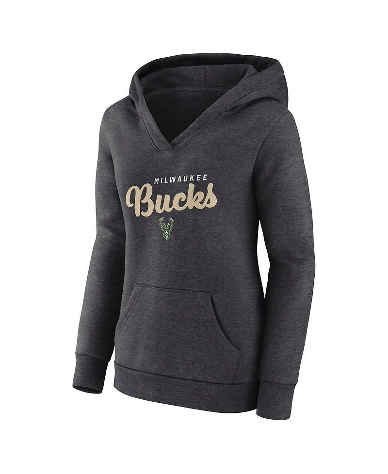Logo Athletic Women's Heather Charcoal Milwaukee Bucks Triumphant V-Neck Pullover Hoodie