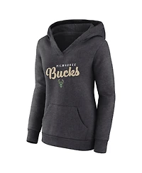 Logo Athletic Women's Heather Charcoal Milwaukee Bucks Triumphant V-Neck Pullover Hoodie