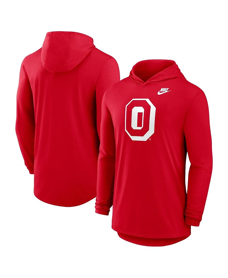 Nike Men's Scarlet Ohio State Buckeyes Legacy Tri-Blend Dri-fit Long Sleeve Hoodie T-Shirt