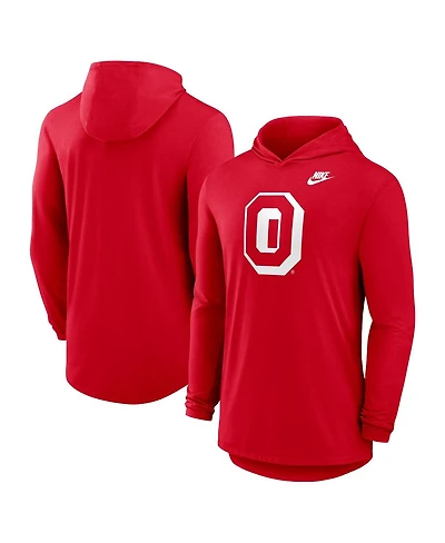 Nike Men's Scarlet Ohio State Buckeyes Legacy Tri-Blend Dri-fit Long Sleeve Hoodie T-Shirt