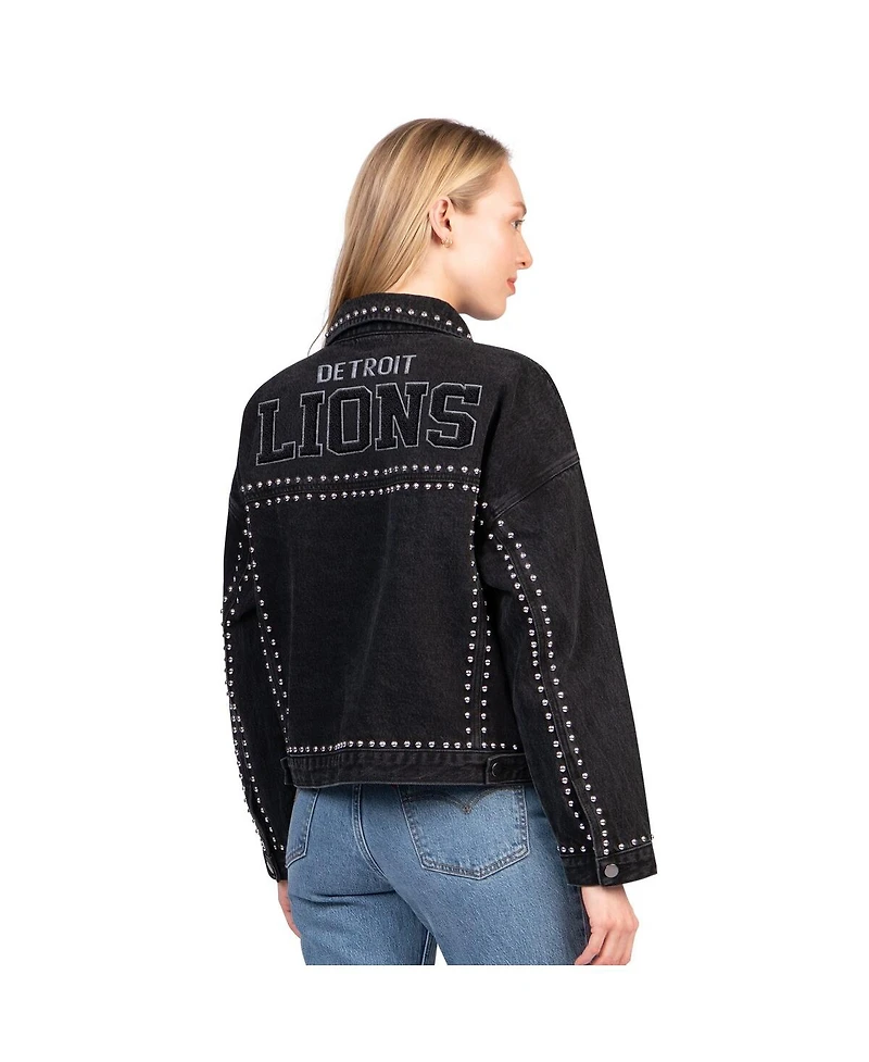 G-iii 4Her by Carl Banks Women's Black Detroit Lions Pit Stop Crew Ii Full-Button Denim Jacket