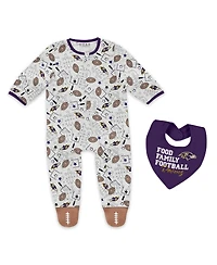 Wear by Erin Andrews Baby Boys and Girls Newborn 2-Piece Baltimore Ravens Sleep Play Full-Zip Sleeper Bib Set