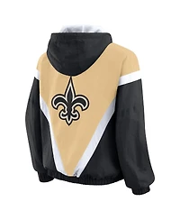 Wear by Erin Andrews Women's Gold/Black New Orleans Saints Retro Crinkle Full-Zip Hoodie Windbreaker