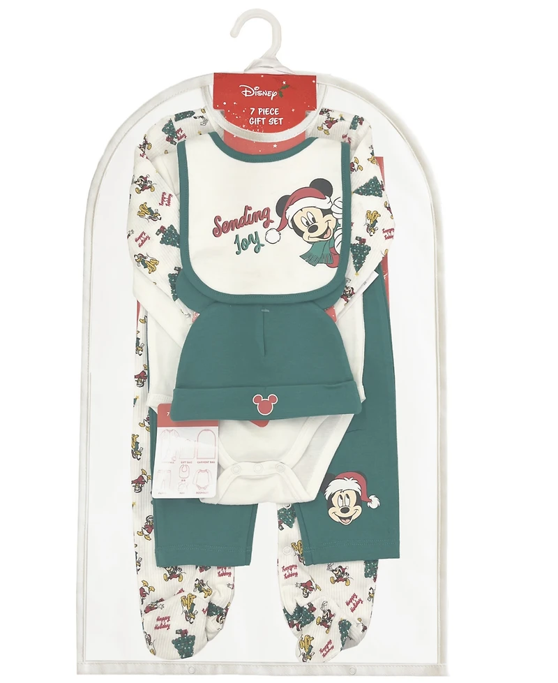 Disney Baby Boys 5-Piece Mickey and Pluto Holiday Coverall, Bodysuit, Cap, Bib Pants Set