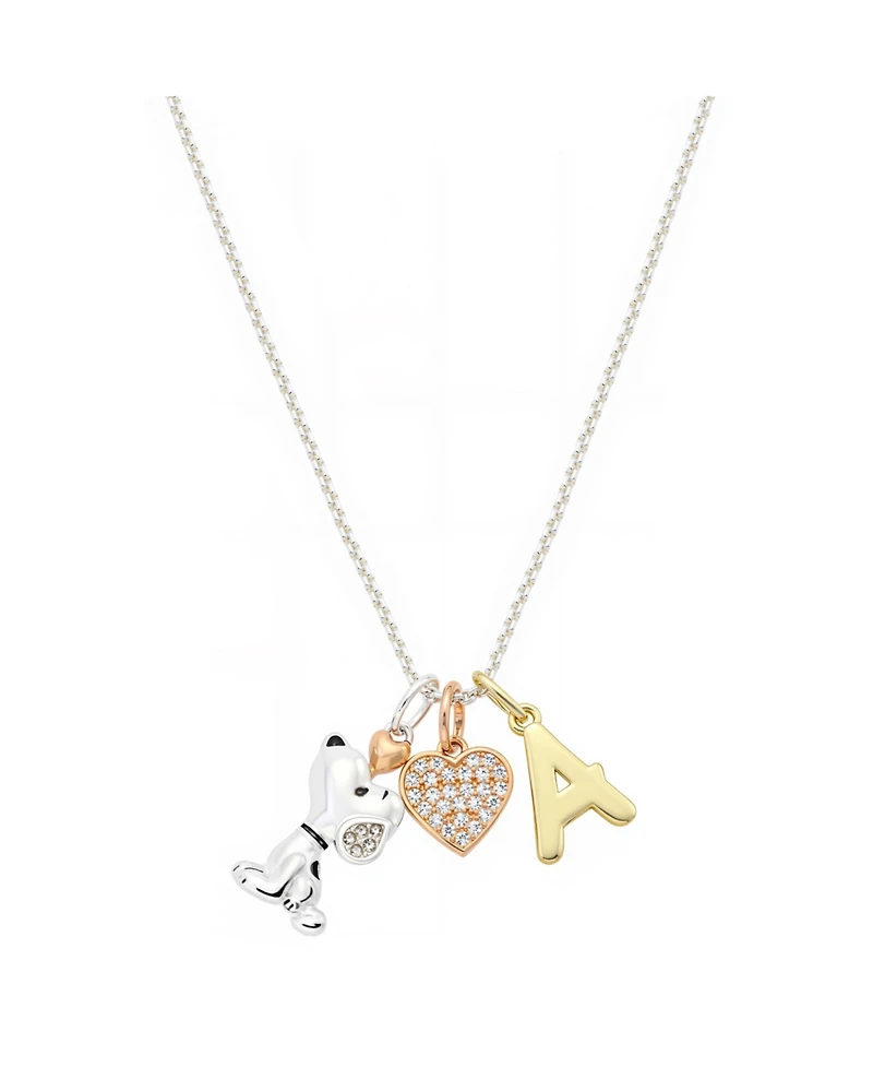 Disney Peanuts Cubic Zirconia Snoopy Heart Initial Cluster Charm Necklace