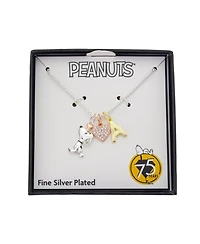 Disney Peanuts Cubic Zirconia Snoopy Heart Initial Cluster Charm Necklace