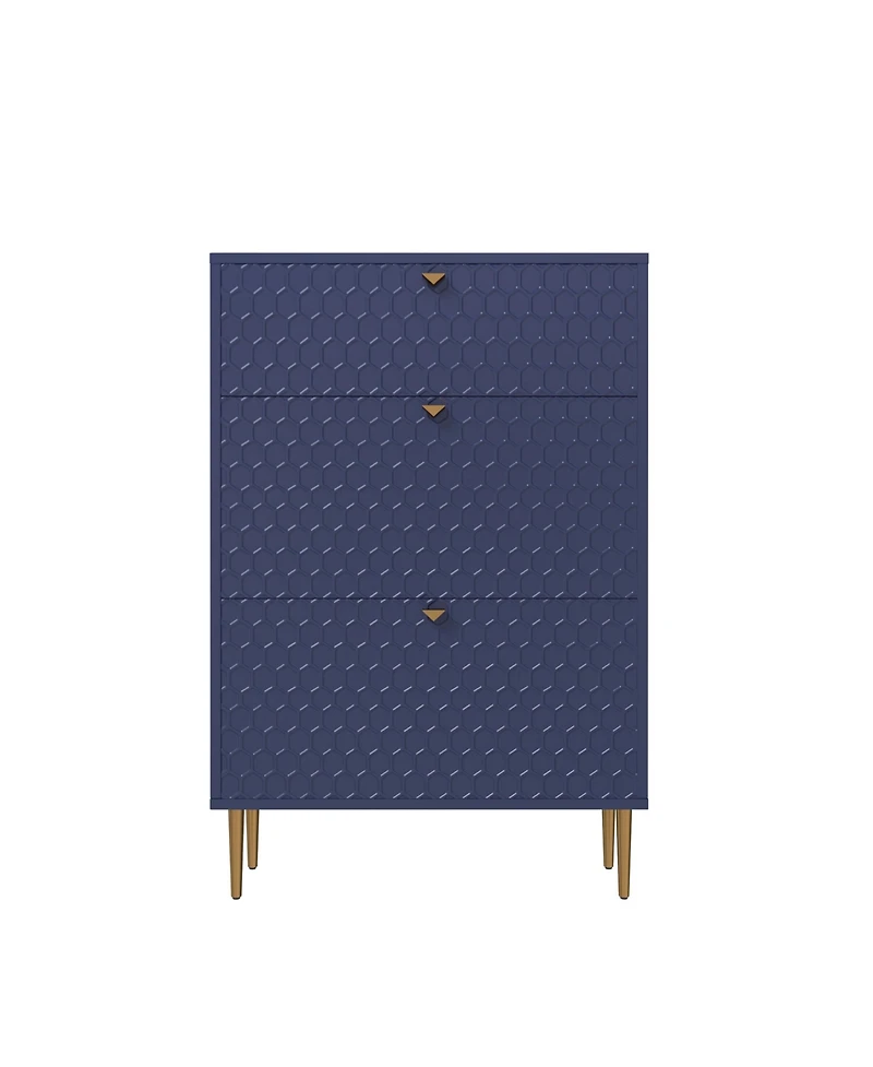 Clihome Modern 3 Flip Drawers Free Standing Shoe Racks,Shoes Cabinet with Brass Knobs and Legs, 24 Pair for Entryway (Blue)
