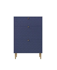 Clihome Modern 3 Flip Drawers Free Standing Shoe Racks,Shoes Cabinet with Brass Knobs and Legs, 24 Pair for Entryway (Blue)