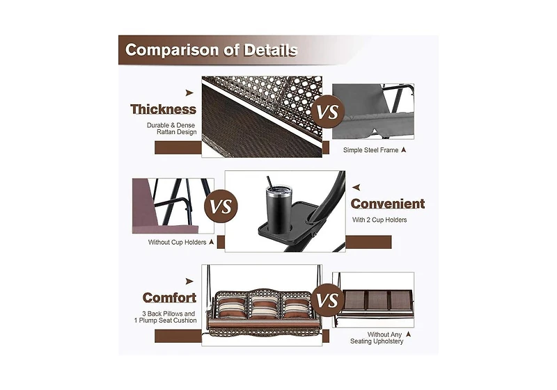 Aecojoy 3-Seat Proch Swing Chair with Canopy