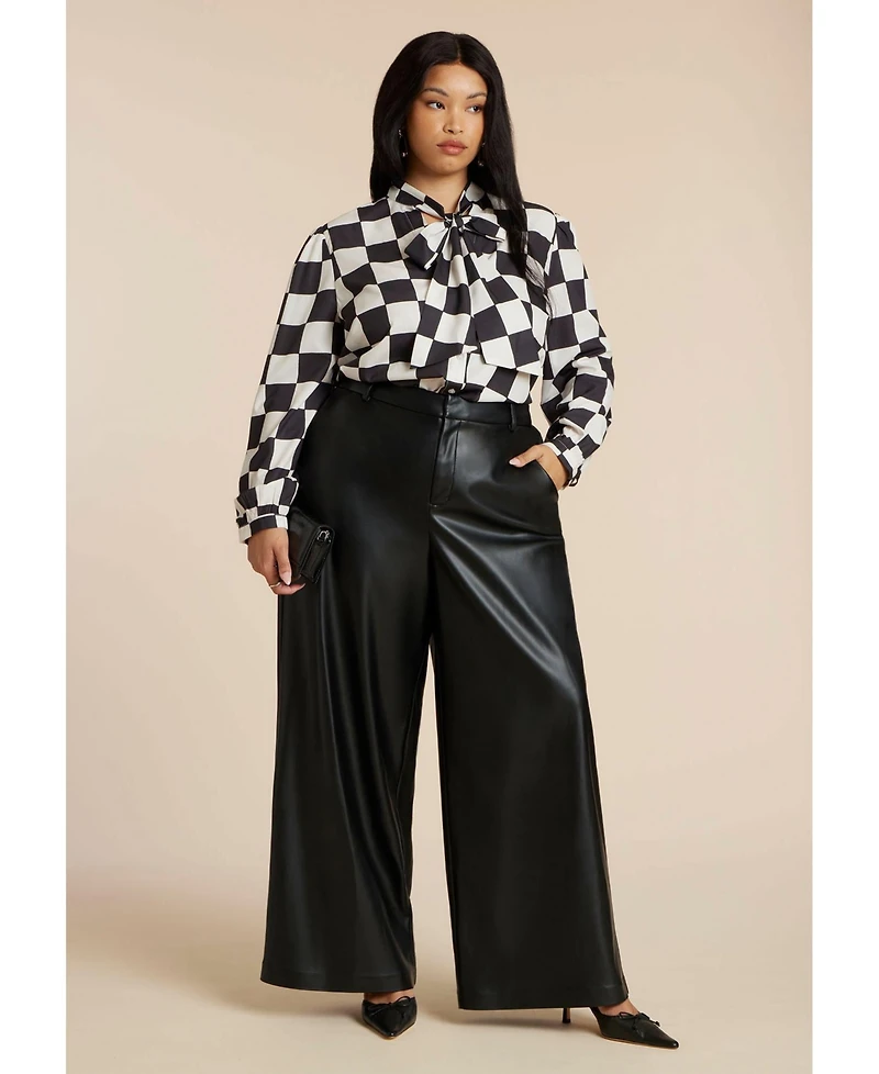 Eloquii Women's Plus Printed Tie Neck Blouse