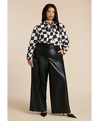 Eloquii Women's Plus Printed Tie Neck Blouse
