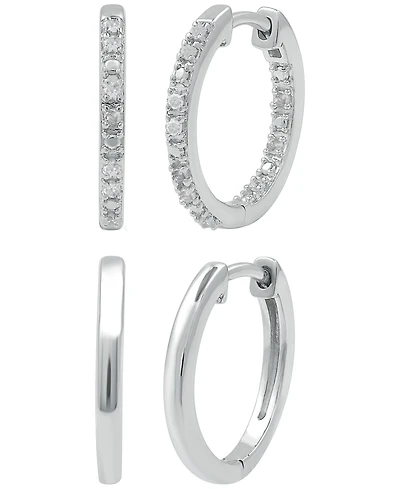 Macy's 2-Pc. Diamond Hoop Earrings Set (1/6 ct. t.w.) in Sterling Silver