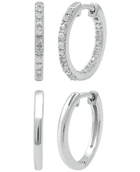 Macy's 2-Pc. Diamond Hoop Earrings Set (1/6 ct. t.w.) in Sterling Silver