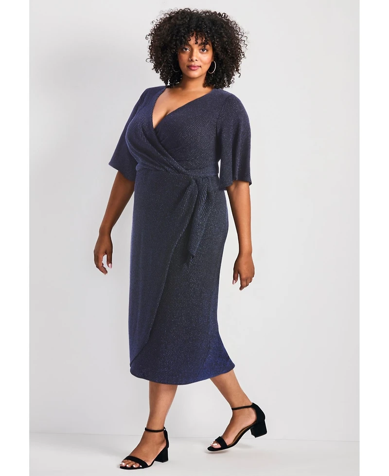 Avenue Women's Nala Metallic Mock Wrap Dress