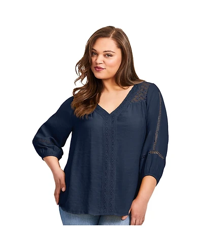 Avenue Women's Embroidered Lace Detail Peasant Blouse