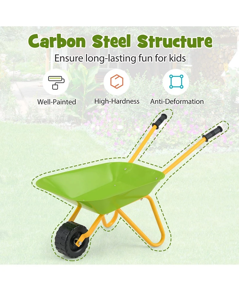 Mecale Outdoor Garden Backyard Play Toy Kids Metal Wheelbarrow