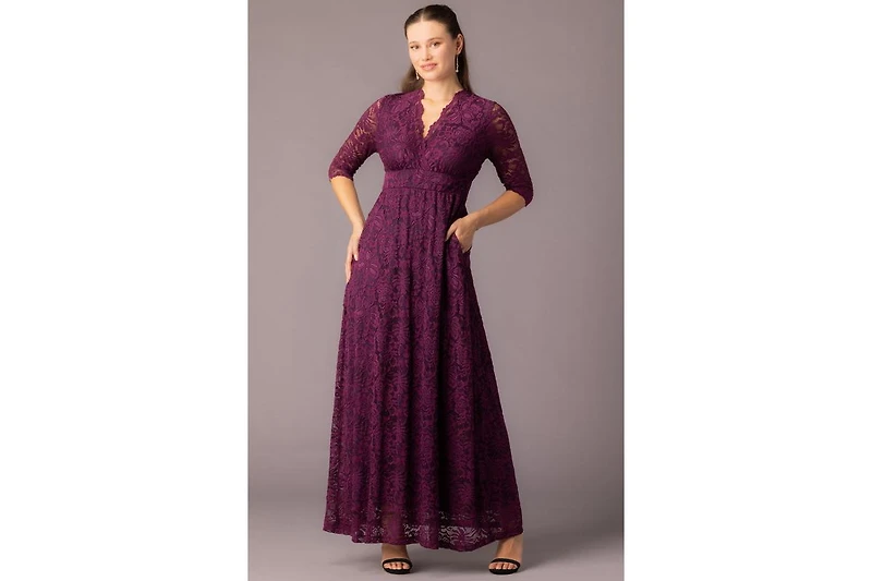 Kiyonna Women's Maria Lace A-Line Evening Gown with Pockets