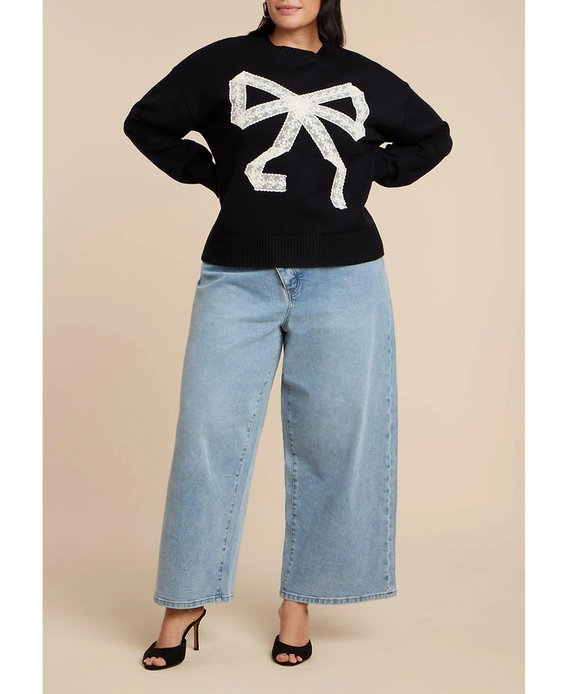 Eloquii Women's Lace Bow Sweater