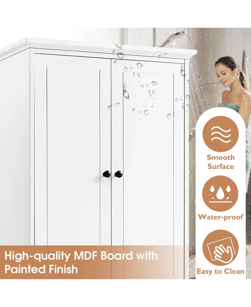 Airsurfer White Storage Cabinet with 2 Doors and 4 Drawers Shelf Mdf Board Painted Finish Freestanding Organizer for Bathroom Office or Living Room