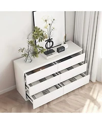 Airsurfer 6 Drawer White Dresser Modern Bedroom Dresser with Spacious Countertop Wood Storage Cabinet with Concealed Handles for Bed and Living Room
