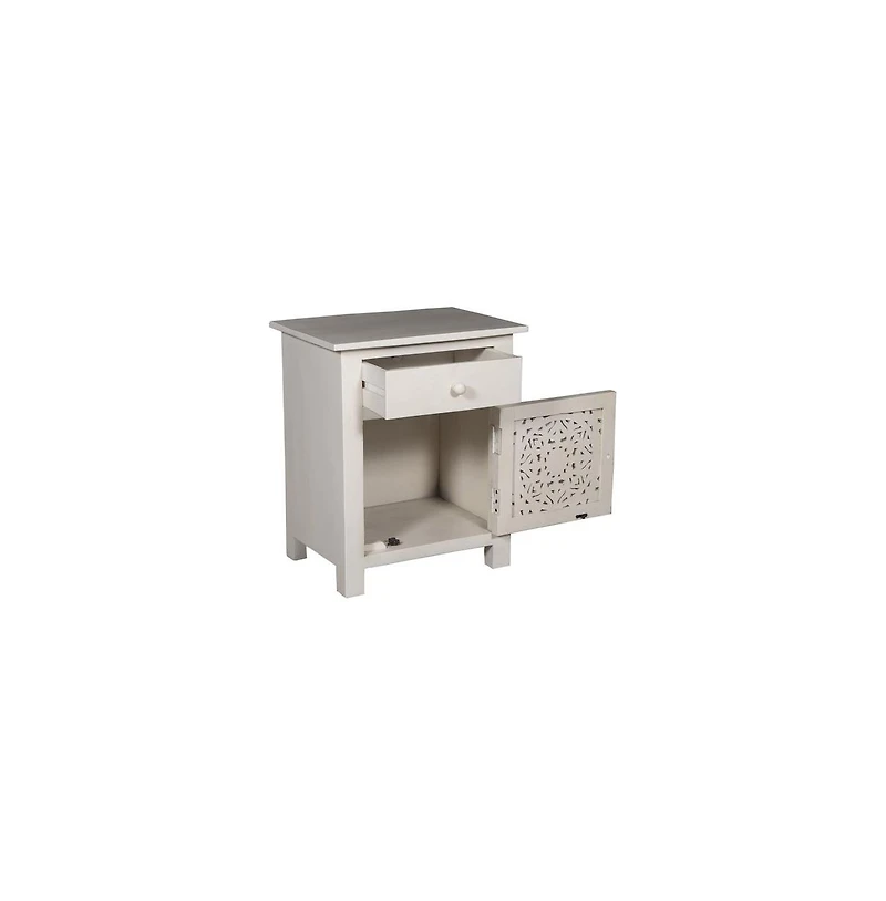Porter Designs Bali Solid Hand Carved Wood Nightstand, White