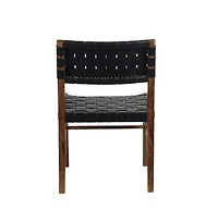Porter Designs Kier Genuine Leather Basket-Woven Dining Chair, Brown (Set of 2)