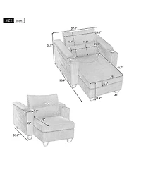 Convertible Chaise Lounge 37.4 Inches Sofa Chair Bed Corduroy Sleeper with Usb Ports , Two Cup Holders, Phone Holder and Ample Storage Space