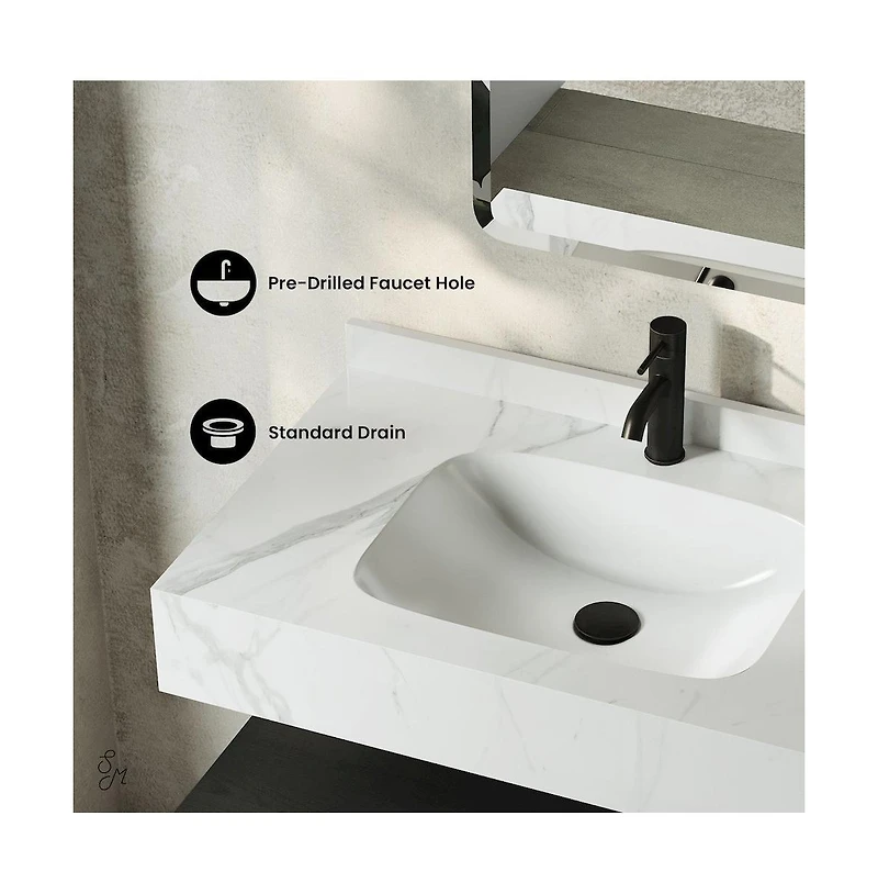 Swiss Madison Avancer 36" Wall-Mounted Bathroom Vanity in Oak with Marble Sink Top